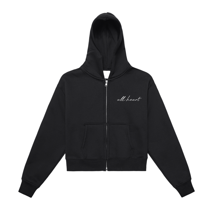 Fleeced Zip-Up Cropped Hoodie